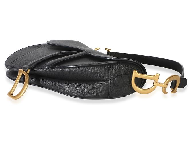 Borsa Saddle Media in pelle di vitello grana naturale nera Christian Dior - vista 3