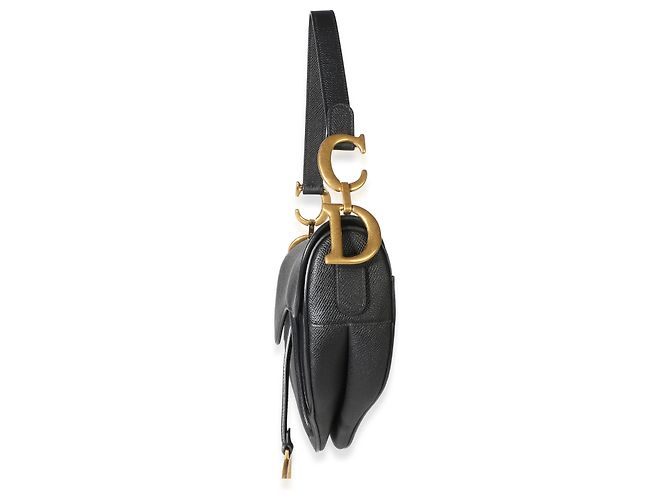 Borsa Saddle Media in pelle di vitello grana naturale nera Christian Dior - vista 4
