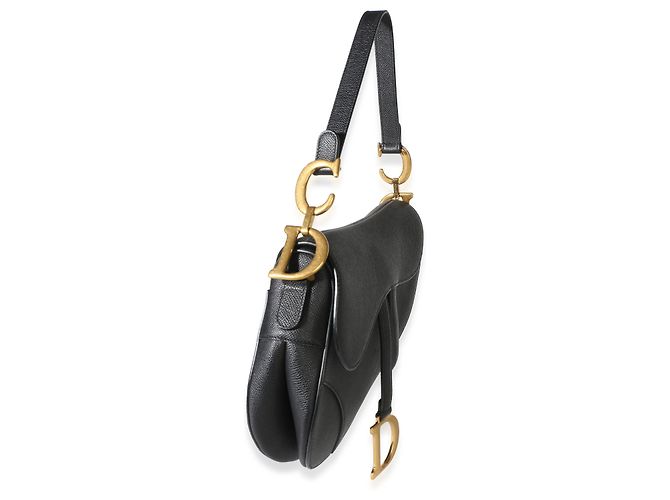 Borsa Saddle Media in pelle di vitello grana naturale nera Christian Dior - vista 5