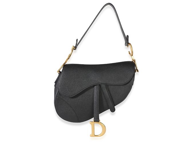 Borsa Saddle Media in pelle di vitello grana naturale nera Christian Dior - vista 6