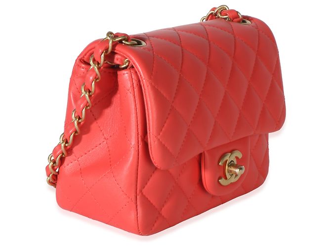 Bolsa Mini Square Flap Chanel em pele de cordeiro acolchoada rosa escuro - vista 4