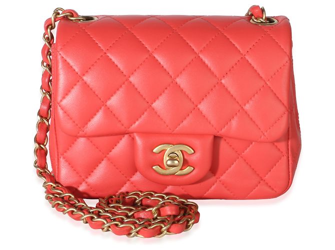 Bolsa Mini Square Flap Chanel em pele de cordeiro acolchoada rosa escuro - vista 8