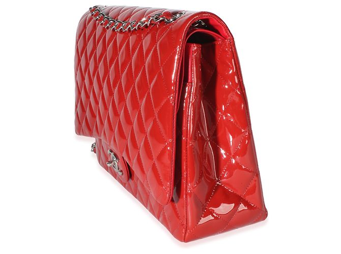 Borsa Chanel Red Quilted Patent Maxi Classic Double Flap Bag - vista 3