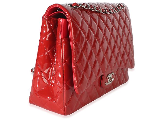 Borsa Chanel Red Quilted Patent Maxi Classic Double Flap Bag - vista 4