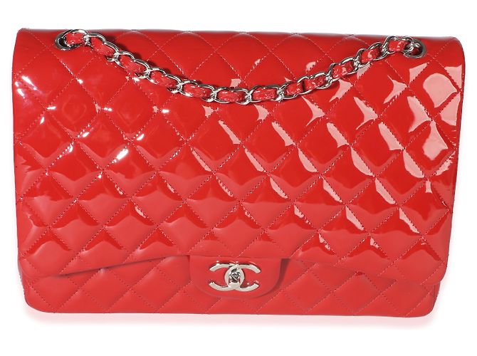 Borsa Chanel Red Quilted Patent Maxi Classic Double Flap Bag - vista 5