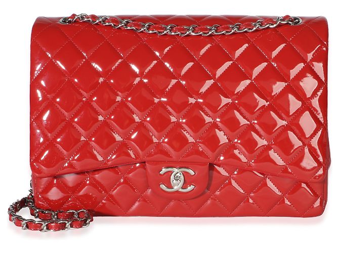 Borsa Chanel Red Quilted Patent Maxi Classic Double Flap Bag - vista 8
