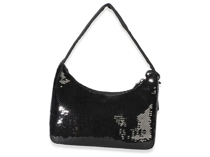 Borsa Prada Mini Re-Edition 2000 in paillettes nero e bianco - vista 2