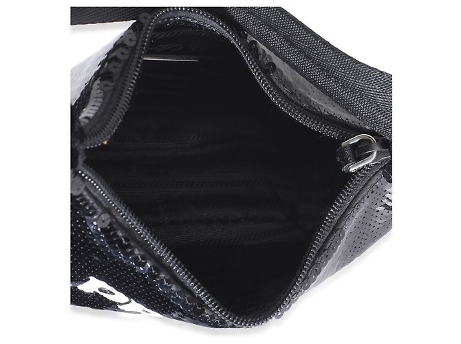 Borsa Prada Mini Re-Edition 2000 in paillettes nero e bianco - vista 5
