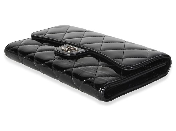 Cartera Long Flap Chanel de charol acolchado negro CC - vista 6