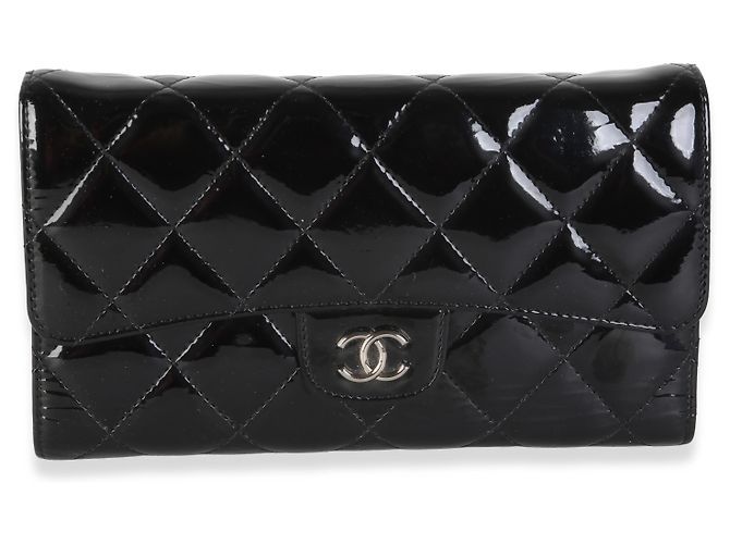 Cartera Long Flap Chanel de charol acolchado negro CC - vista 8