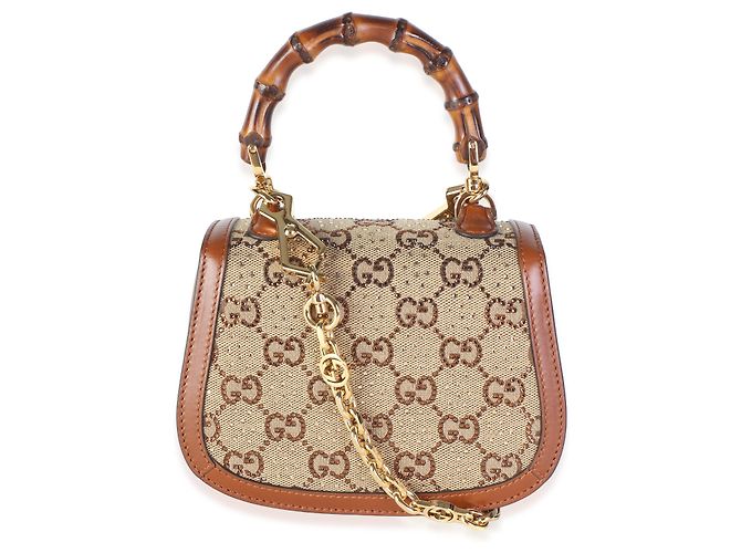 Borsa Gucci Camel GG Supreme Canvas Crystal Mini Bamboo 1947 Top Handle - vista 2
