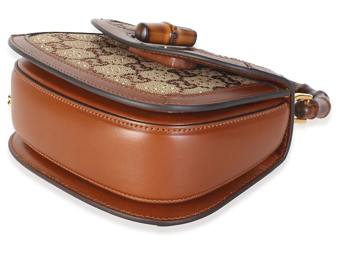 Borsa Gucci Camel GG Supreme Canvas Crystal Mini Bamboo 1947 Top Handle - vista 6