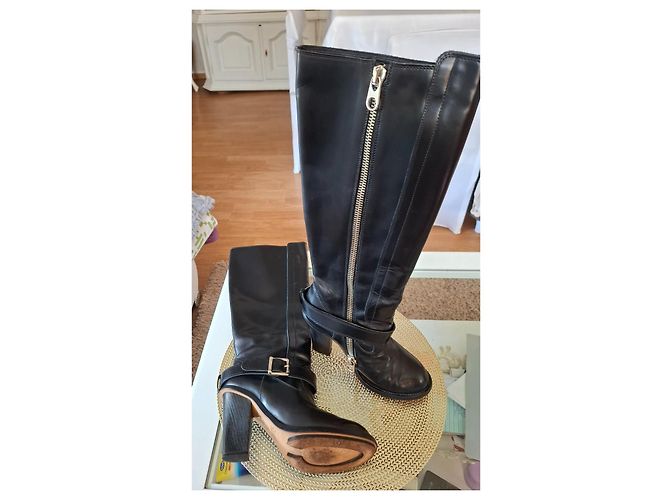 Botas altas de cuero negro Chloé con tacón bloque - vista 10