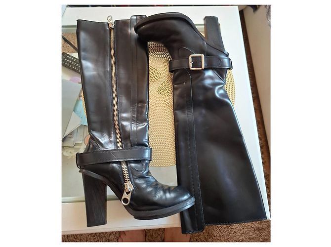 Botas altas de cuero negro Chloé con tacón bloque - vista 11