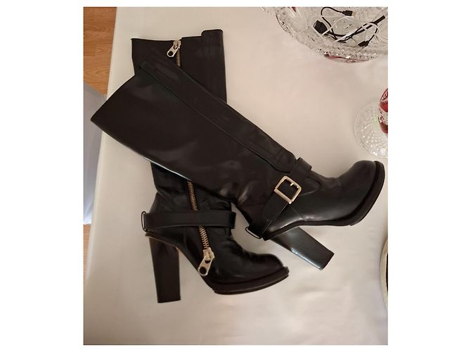 Botas altas de cuero negro Chloé con tacón bloque - vista 2