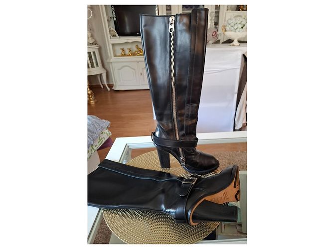Botas altas de cuero negro Chloé con tacón bloque - vista 4