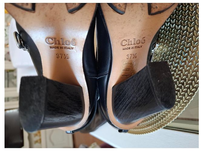 Botas altas de cuero negro Chloé con tacón bloque - vista 7