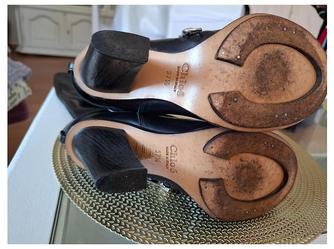 Botas altas de cuero negro Chloé con tacón bloque - vista 8