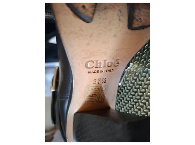 Botas altas de cuero negro Chloé con tacón bloque - vista 9