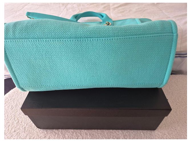 Chanel Deauville Borsa Shopper Tela Turchese - vista 13