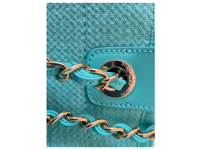 Chanel Deauville Borsa Shopper Tela Turchese - vista 2