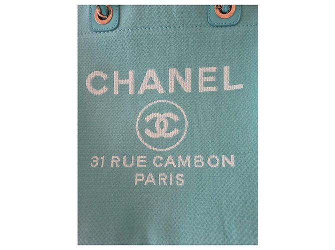 Chanel Deauville Borsa Shopper Tela Turchese - vista 3