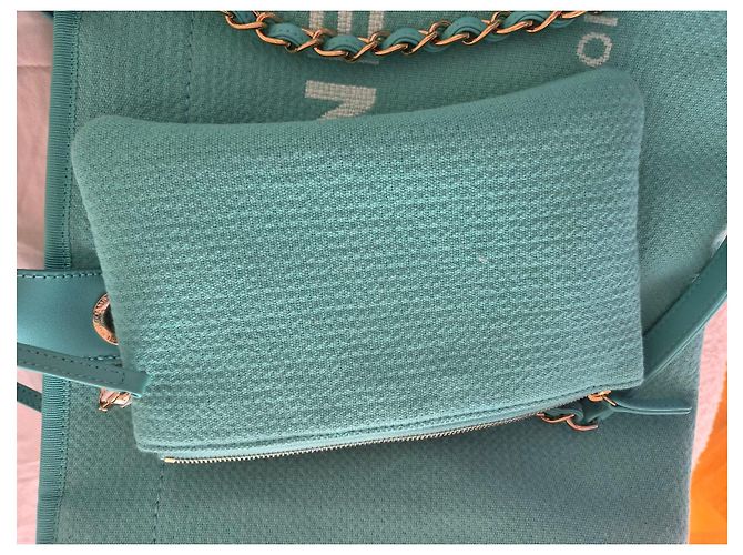 Chanel Deauville Borsa Shopper Tela Turchese - vista 6