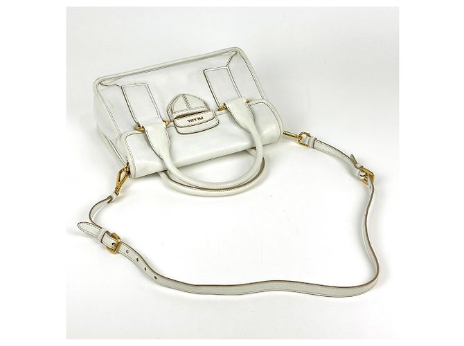 Borsa a mano Prada in pelle bianca - vista 7