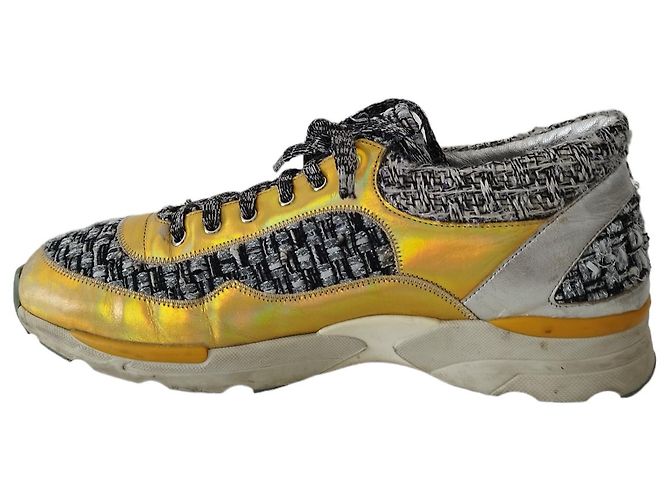 Chanel Sneakers Supermarket in Tweed e Pelle Gialla - vista 6
