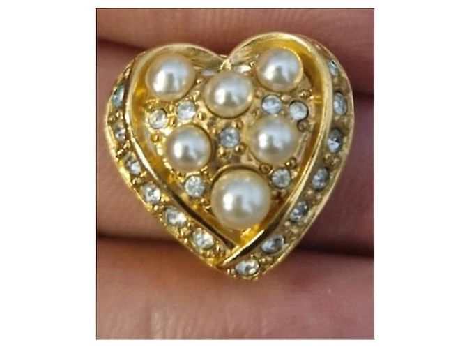 Dior orecchini a cuore perle e strass dorati - vista 13