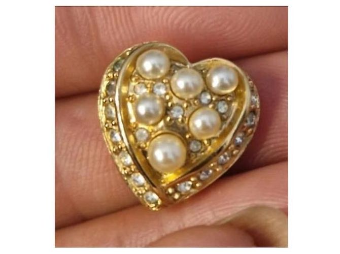 Dior orecchini a cuore perle e strass dorati - vista 14