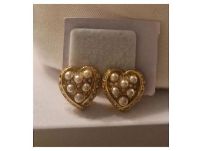 Dior orecchini a cuore perle e strass dorati - vista 5