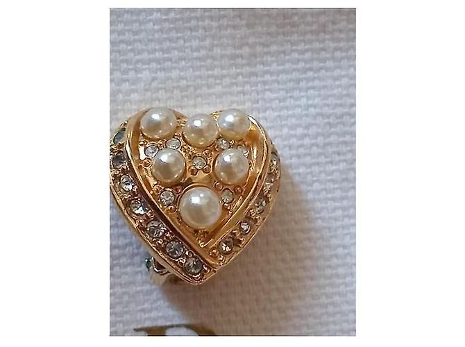 Dior orecchini a cuore perle e strass dorati - vista 6
