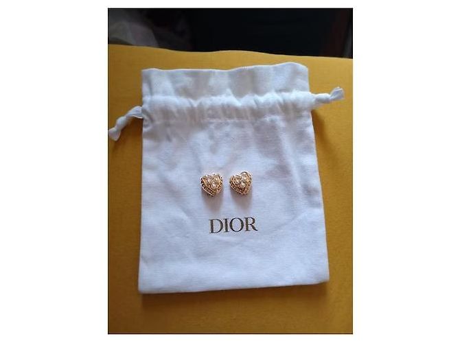 Dior orecchini a cuore perle e strass dorati - vista 8