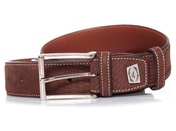 Santoni, Gürtel aus strukturiertem braunem Wildleder - Ansicht 4