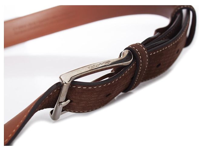 Santoni, Gürtel aus strukturiertem braunem Wildleder - Ansicht 7
