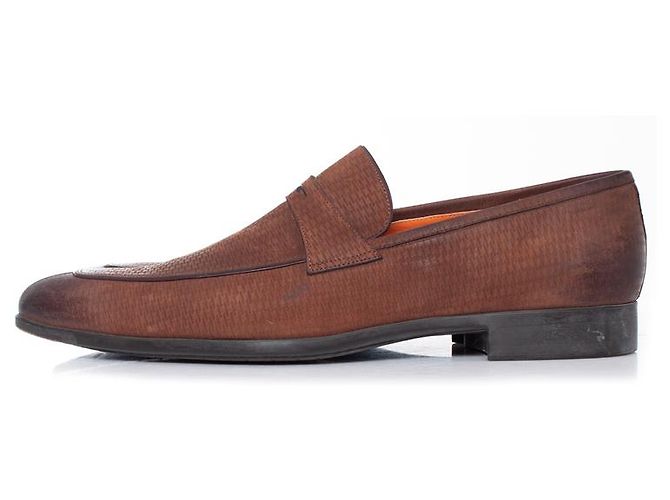 Santoni, mocassini penny in camoscio texturizzato marrone - vista 2