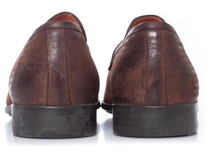 Santoni, mocassini penny in camoscio texturizzato marrone - vista 3
