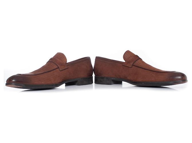 Santoni, mocassini penny in camoscio texturizzato marrone - vista 5