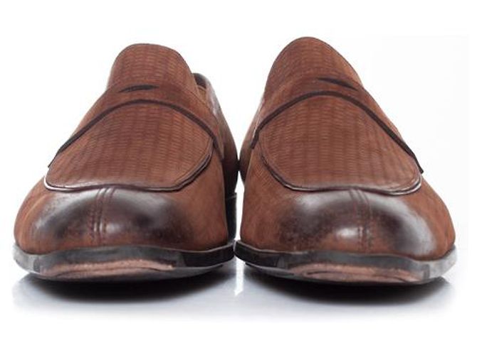 Santoni, mocassini penny in camoscio texturizzato marrone - vista 6