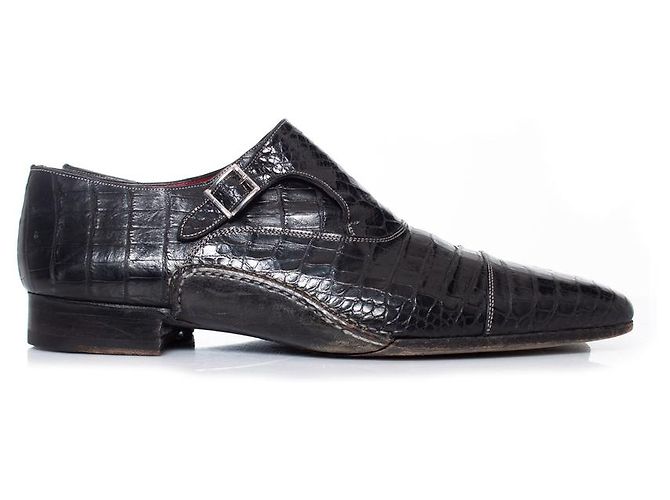 Santoni, scarpe in alligatore Black Edward 9156 - vista 4