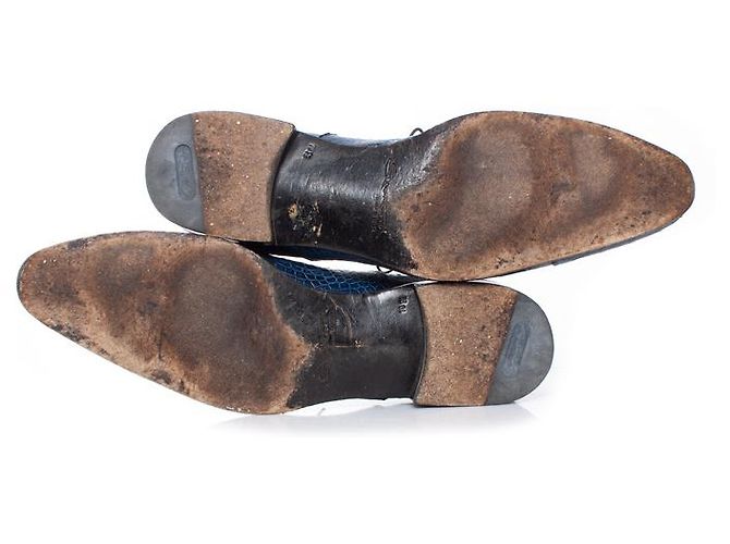 Santoni, Scarpe derby stringate in pelle di alligatore blu - vista 7