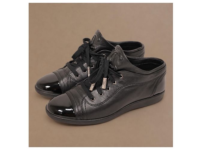 Chanel Sneakers in pelle nera e vernice - vista 7