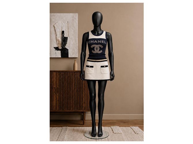 Chanel Abito Top in Maglia senza Maniche Blu Navy - vista 10