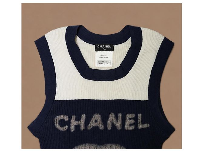Chanel Abito Top in Maglia senza Maniche Blu Navy - vista 5