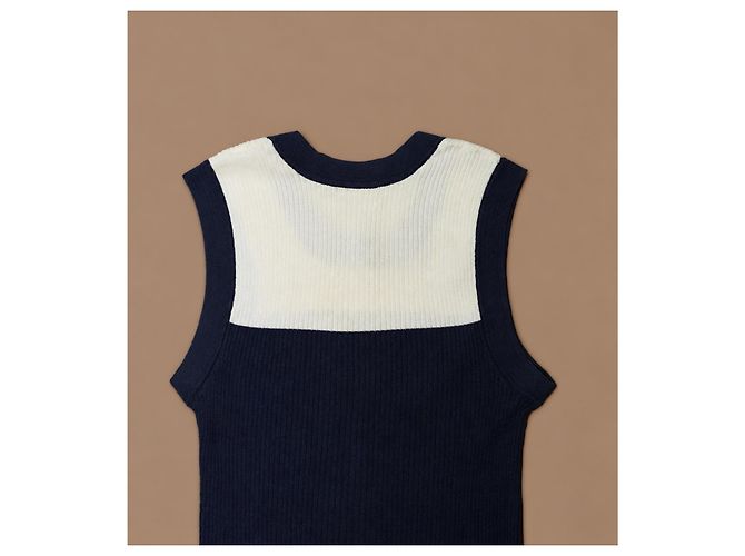Chanel Abito Top in Maglia senza Maniche Blu Navy - vista 6