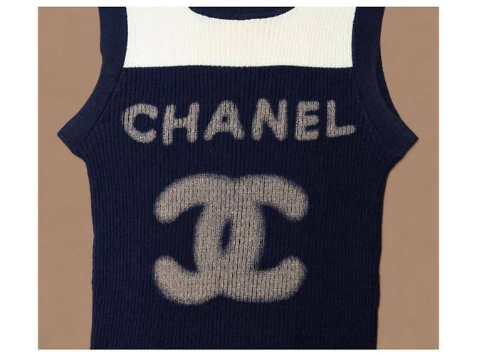 Chanel Abito Top in Maglia senza Maniche Blu Navy - vista 7