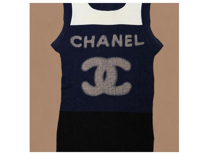 Chanel Abito Top in Maglia senza Maniche Blu Navy - vista 8