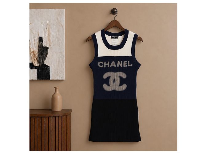 Chanel Abito Top in Maglia senza Maniche Blu Navy - vista 9