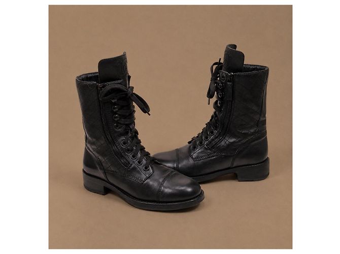 Chanel Stivaletti combat pelle matelassé nera - vista 11